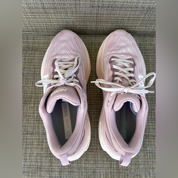 EUC Hoka One size 9.5 B Bondi 8 sneakers running mauve peach whip pink white - Picture 3 of 7